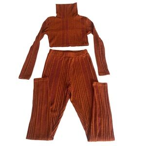 SHEIN SXY High Neck Ribbed Knit Crop Top & Leggings Size S